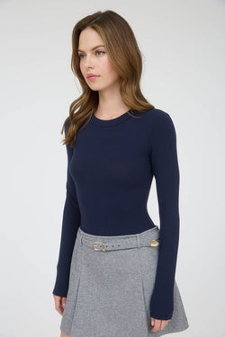 Babe Ribbed Bodysuit- Navy