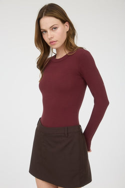 Babe Ribbed Bodysuit- Maroon