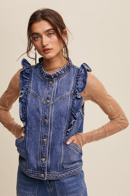 Roxy Ruffled Denim Vest