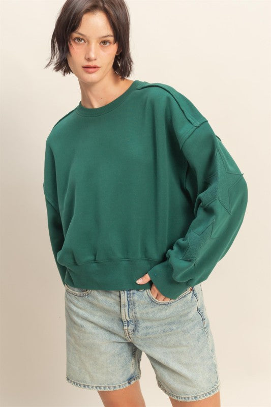 Cozy Star Sweatshirt-Dark Green