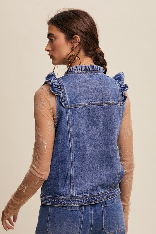 Roxy Ruffled Denim Vest