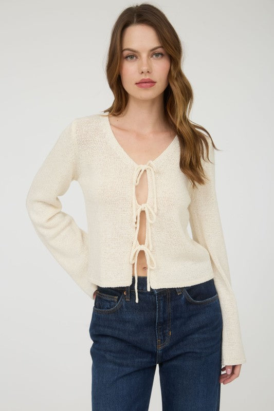 Fall Babe Bow Cardigan- Cream