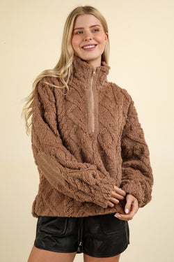 Cozy Days Sherpa Pullover- Mocha