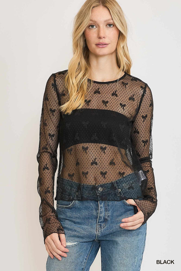 Britt Bow Lace Top- Black