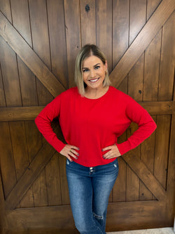 Elsie Round Neck Sweater- Bright Red