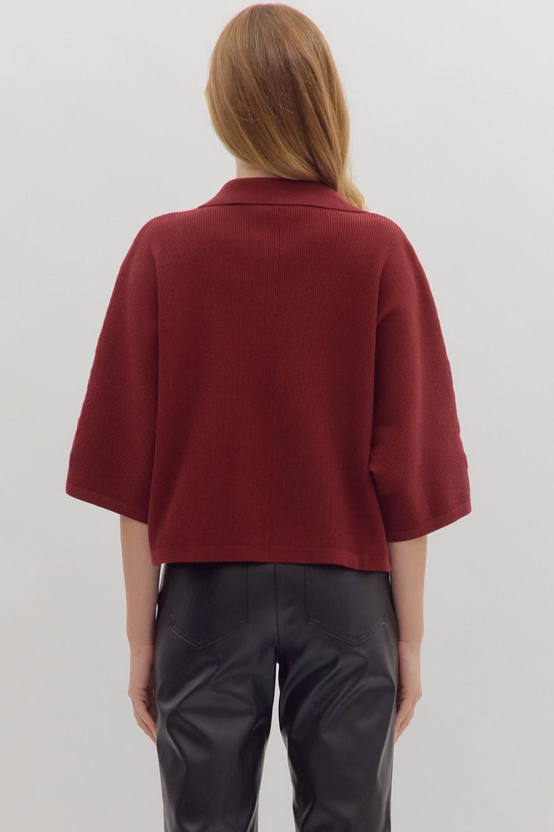 Babe In Burgundy Collared Sweater