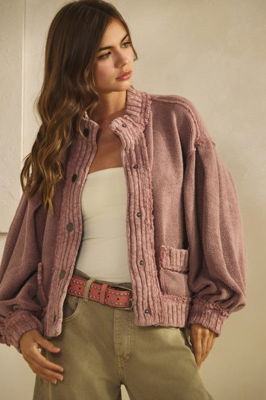 Just In Time Cardigan Jacket- Rose