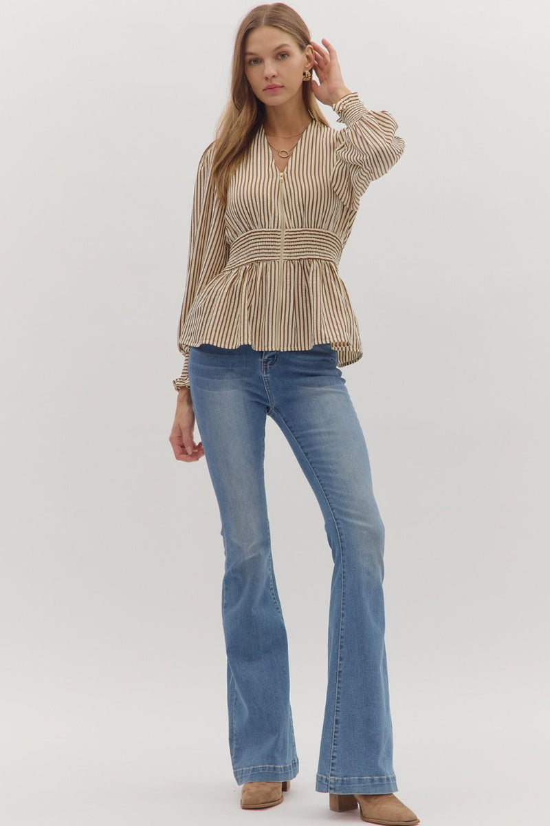 Ellie Striped Top- Brown