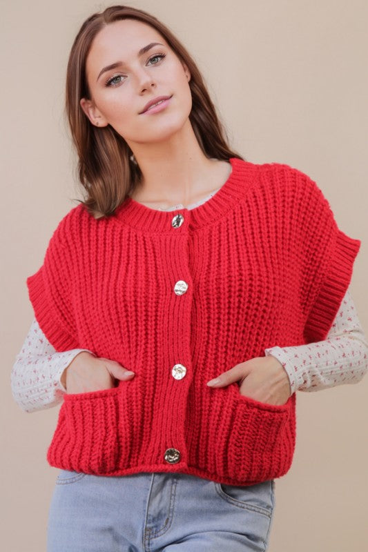 Roxy Red Button Up Sweater Tank