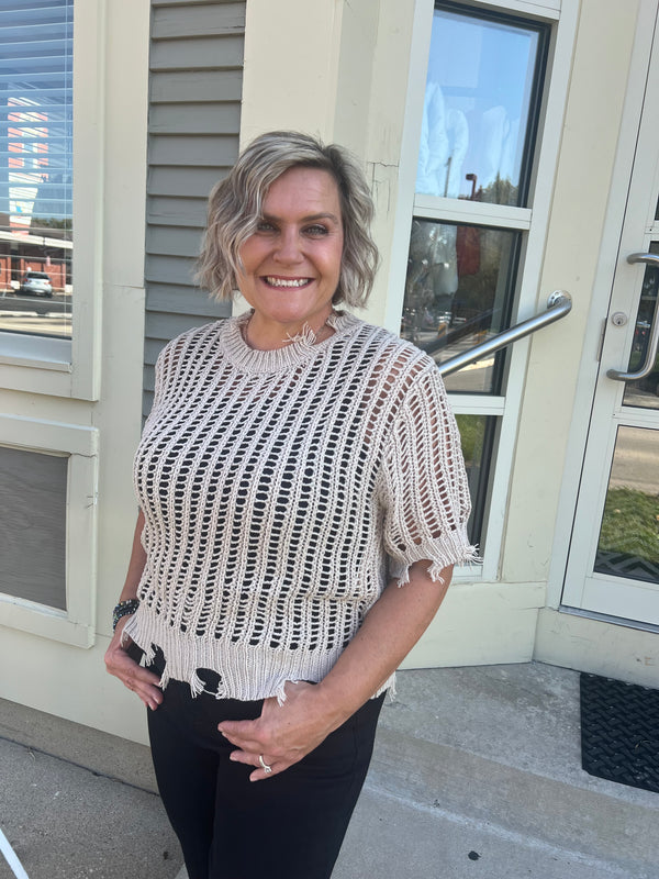 Cat Crochet Fall Top - Carmel Latte