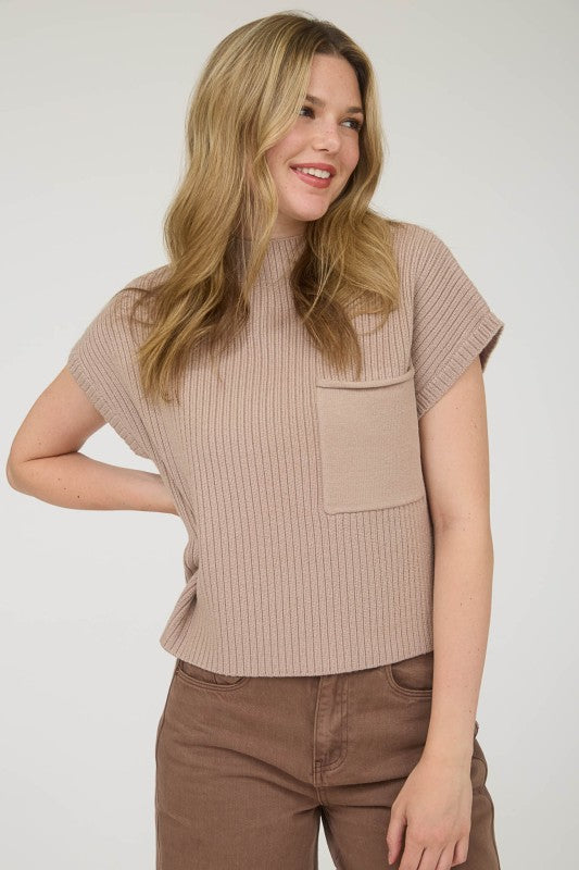 Samantha Short Sleeve Sweater- Taupe
