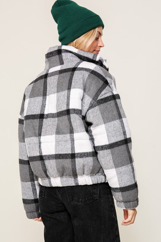 Priscilla Plaid Bomber Jacket- Black