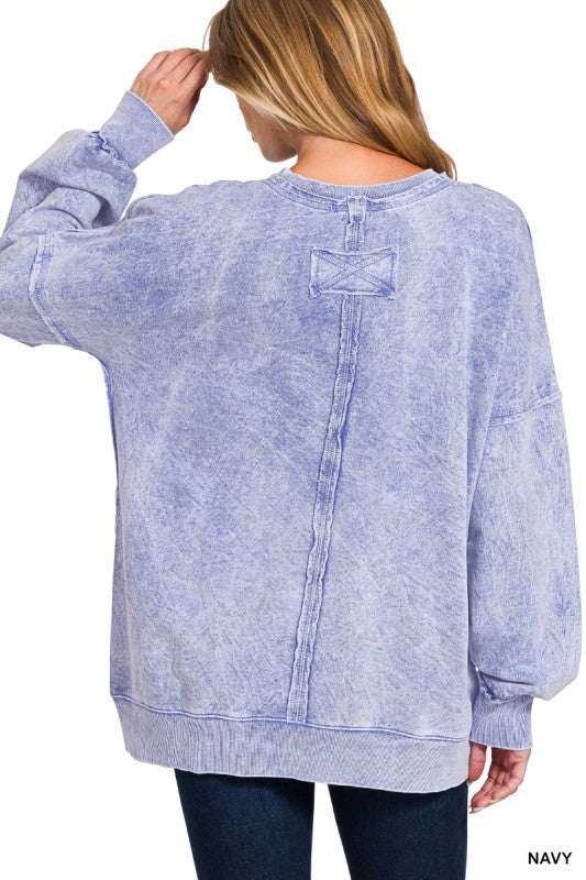 Mindy Mineral Washed Pullover- Blue