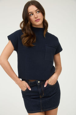 Samantha Short Sleeve Sweater- Navy