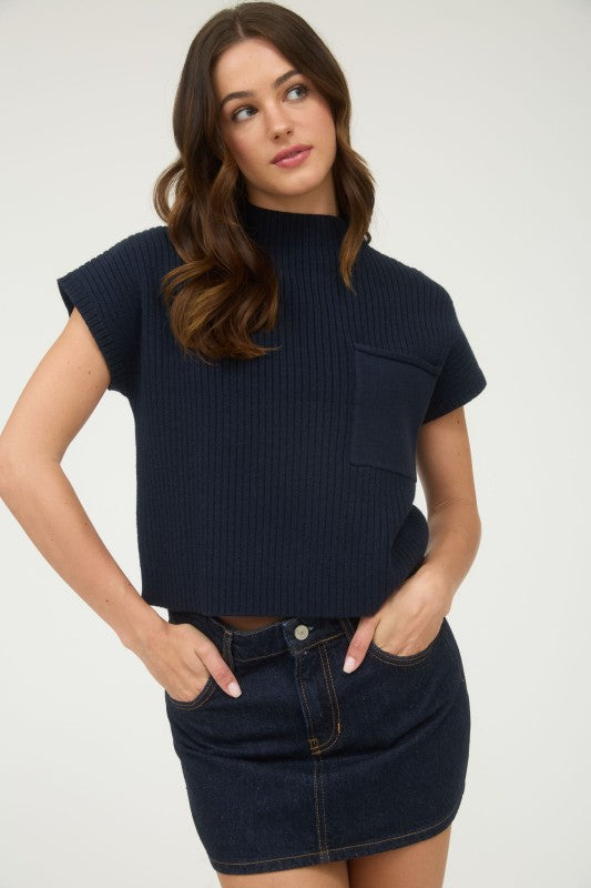 Samantha Short Sleeve Sweater- Navy