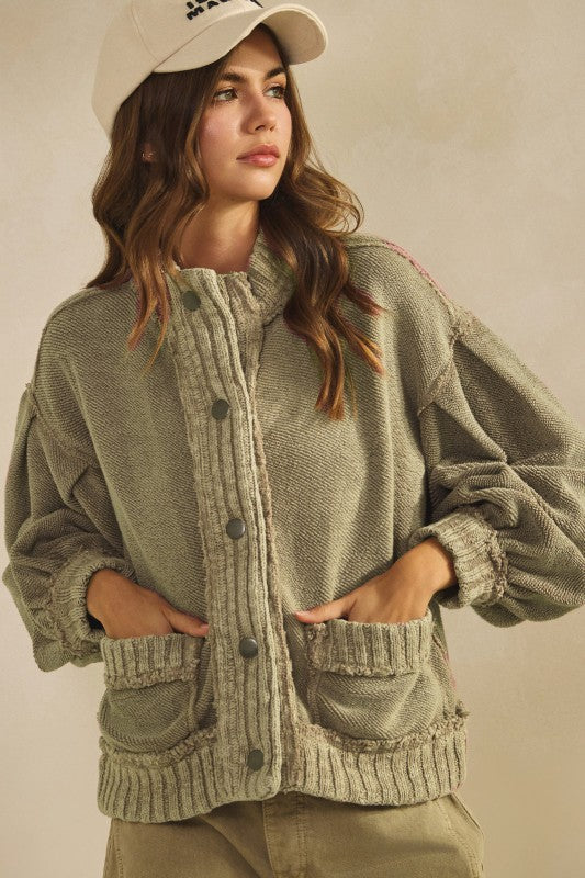 Just In Time Cardigan Jacket- Olive