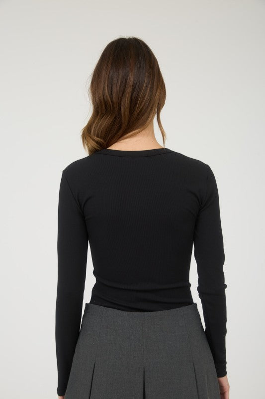 Hayley Ribbed Henley- Black