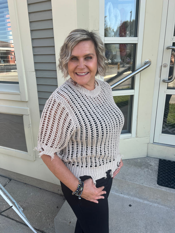Cat Crochet Fall Top - Carmel Latte