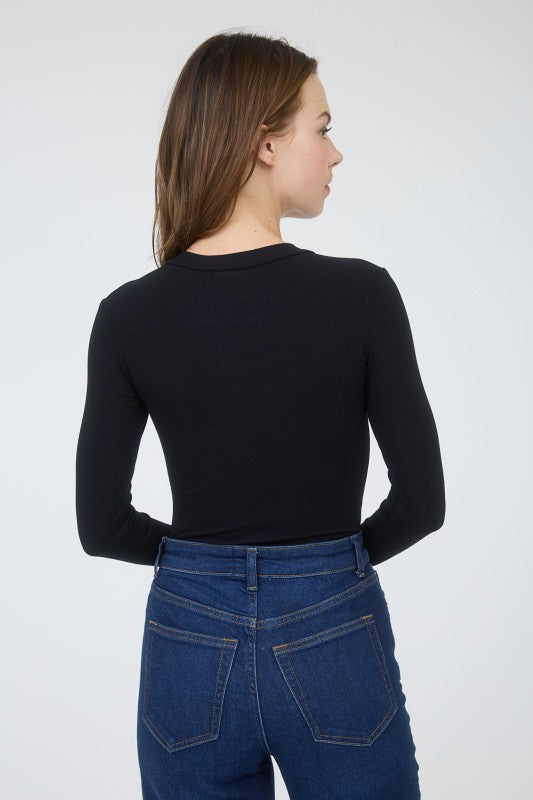 Babe Ribbed Bodysuit-Black