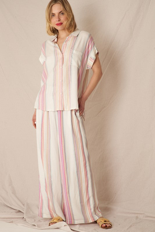 Serena Striped Button Up Top