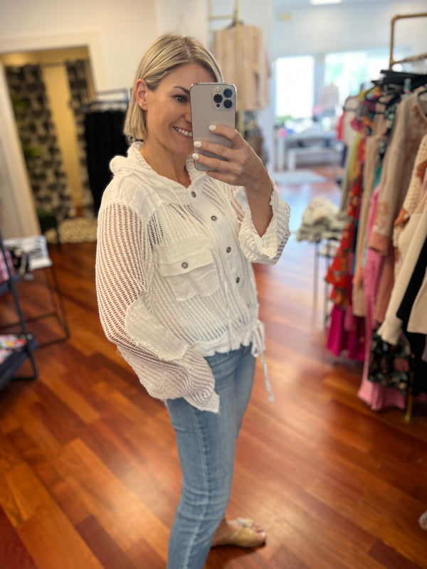 Mallory Crochet Top-White
