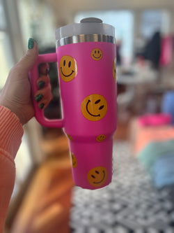 Hot Pink Smiley Cup