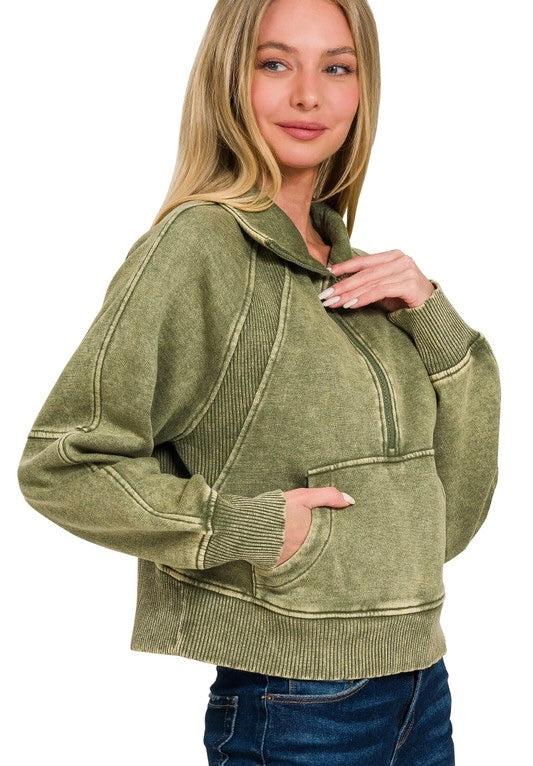 Cozy Babe Zip Up- Olive