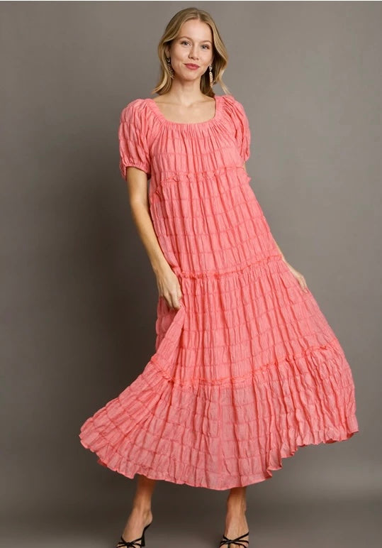 Serena Textured Maxi Dress- Coral