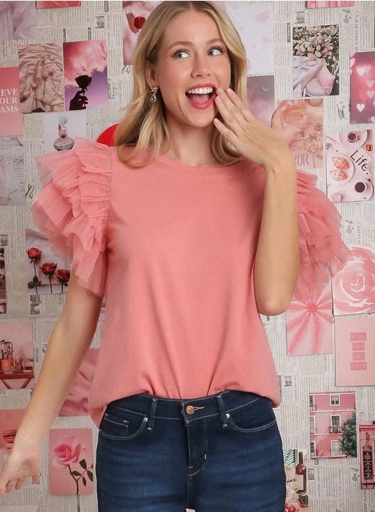 Small Taryn Tulle T-Shirt: Rose