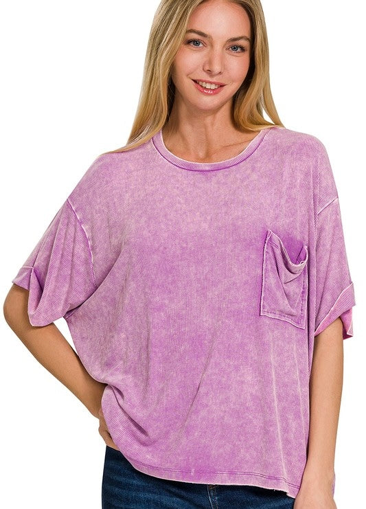 Easy Breezy Ribbed Top- Purple