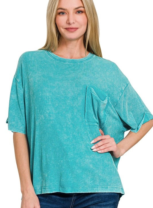 Easy Breezy Ribbed Top- Teal