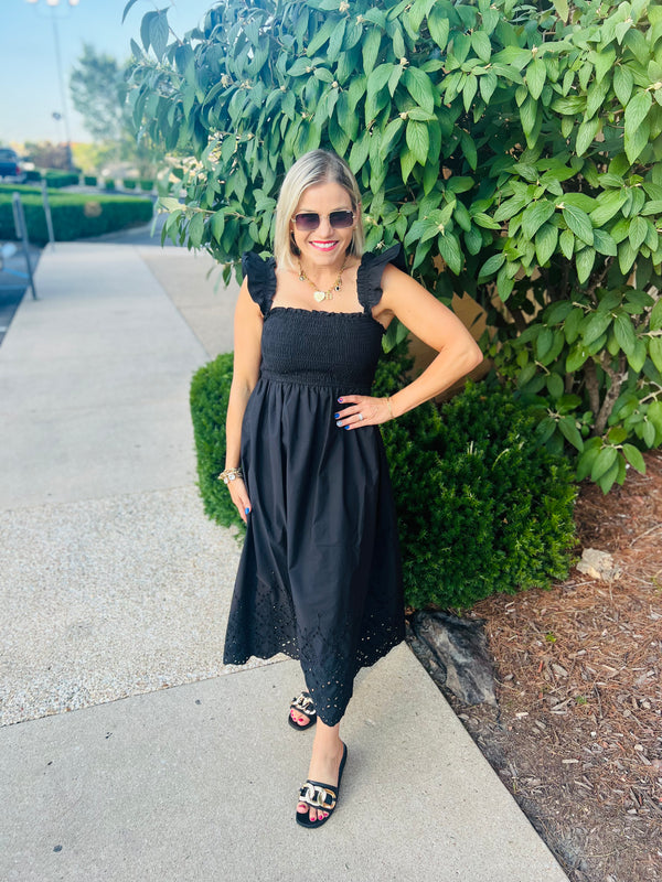 Elsie Eyelet Dress- Black