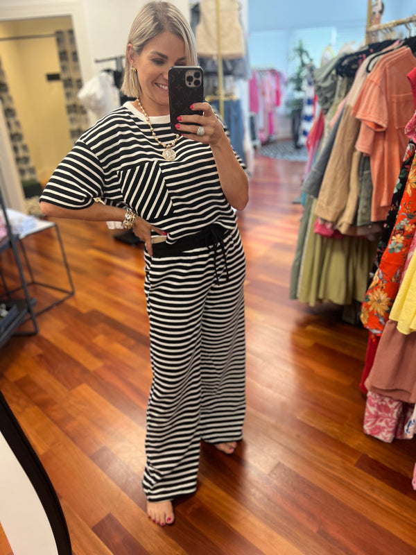 In The Clouds Pullover- Black & White Stripes