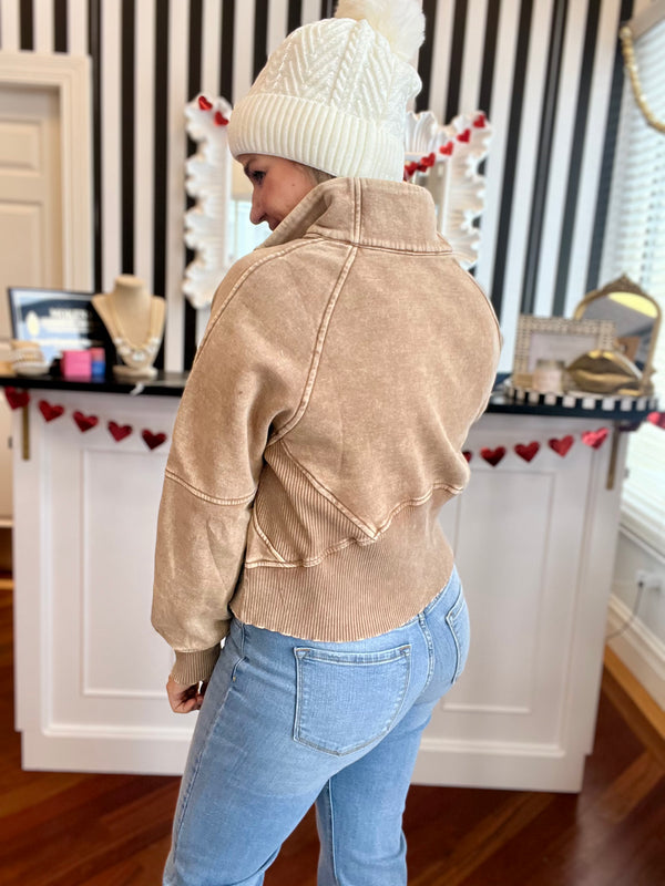 Cozy Babe Zip Up-Camel