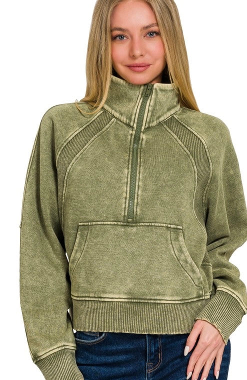 Cozy Babe Zip Up- Olive