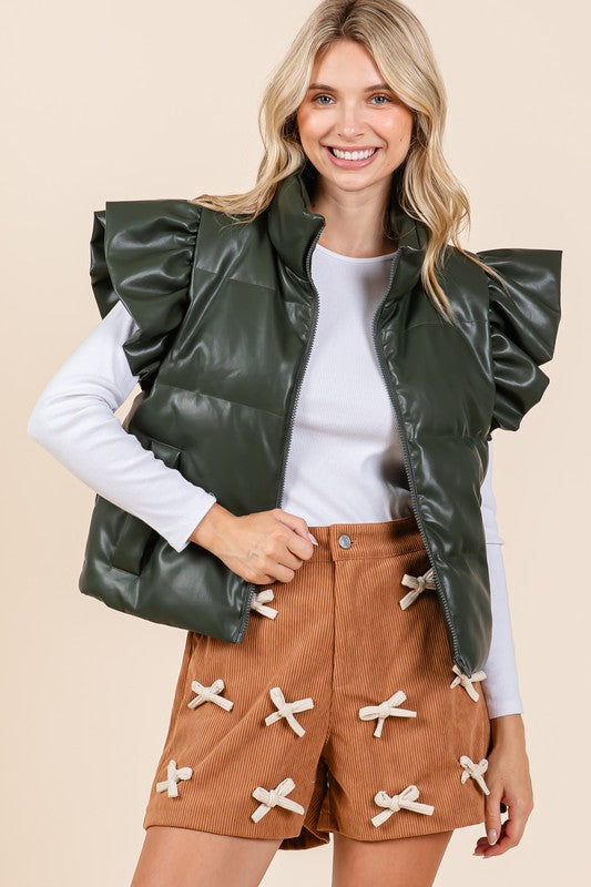 Pre-Order Olive Ruffled Vest