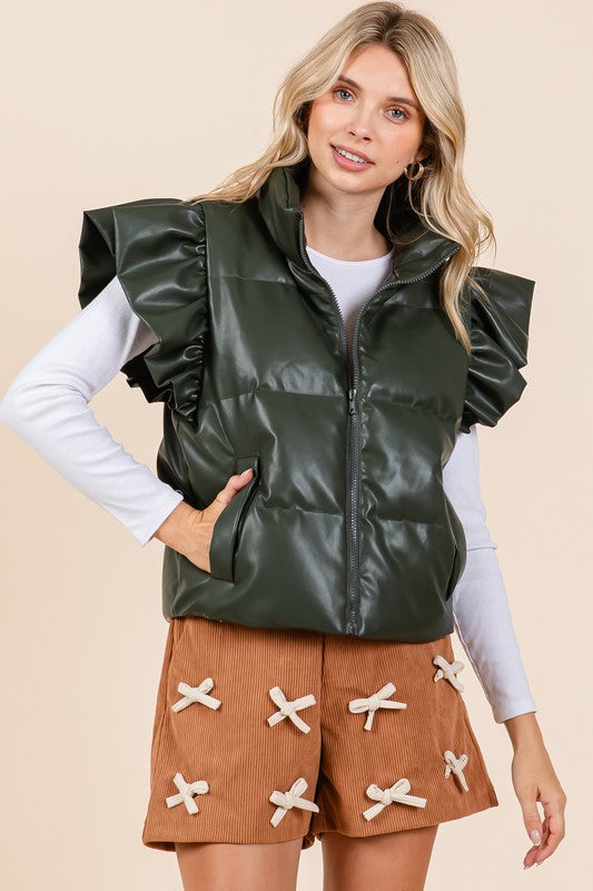 Pre-Order Olive Ruffled Vest