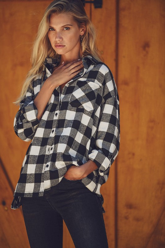 Plaid Oversized Flannel- Black and White