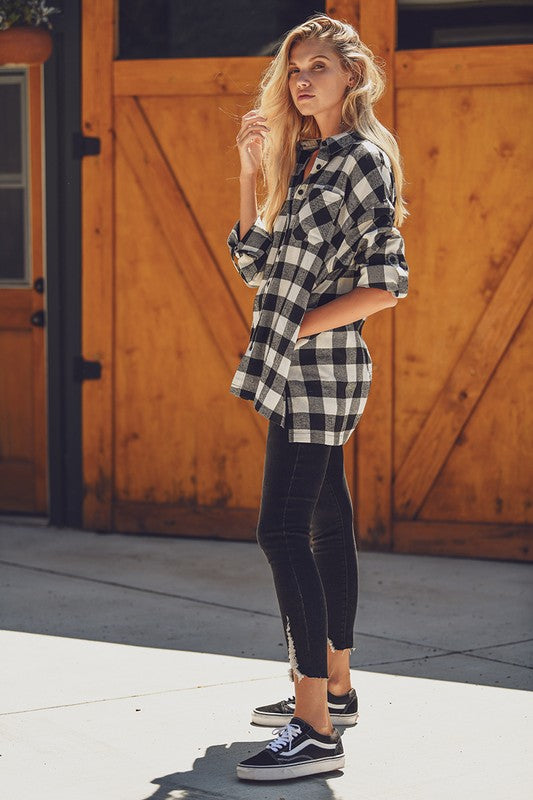 Plaid Oversized Flannel- Black and White