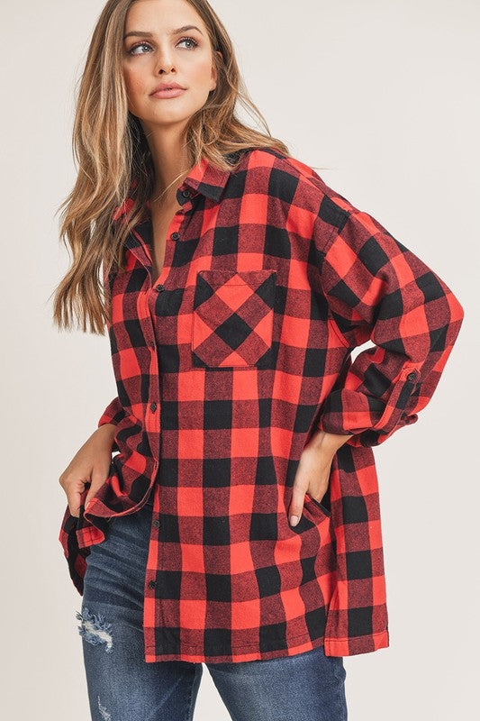 Plaid Oversized Flannel- Red & Black