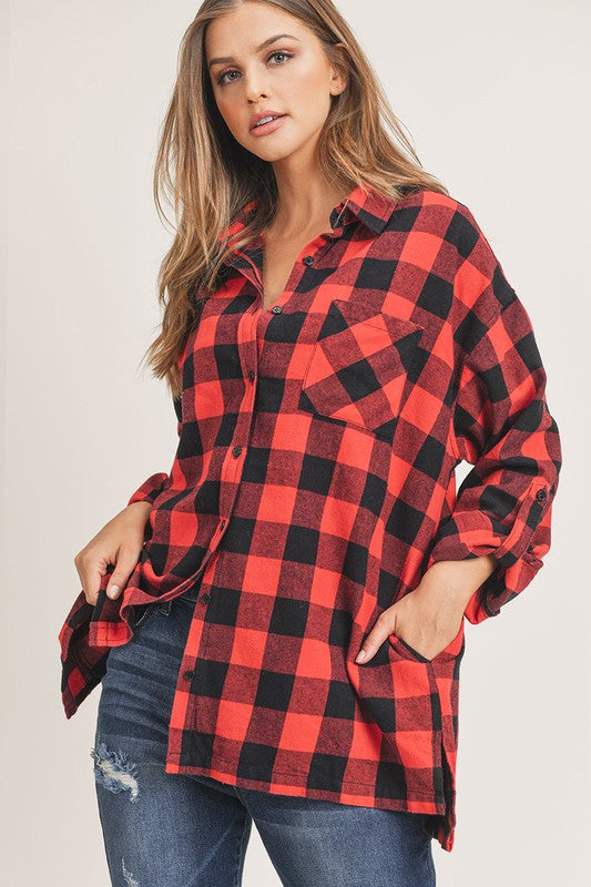 Plaid Oversized Flannel- Red & Black