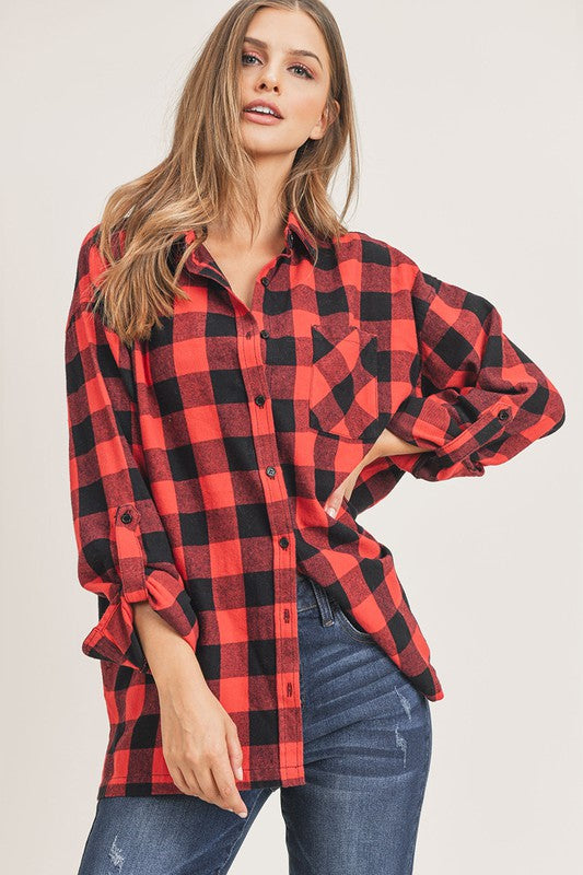 Plaid Oversized Flannel- Red & Black