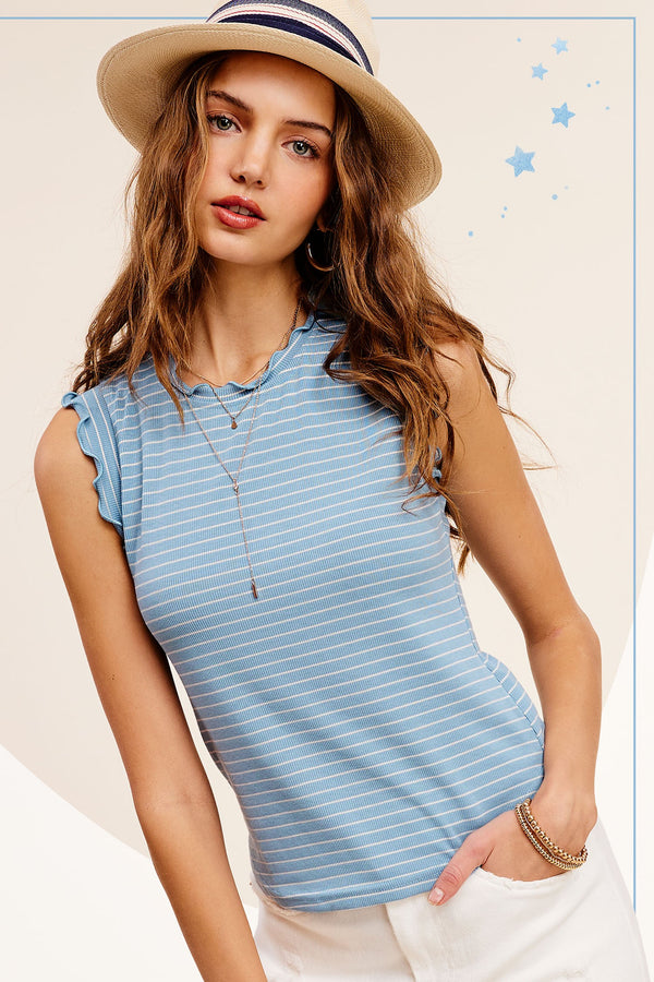 Stripes For Spring Top- Baby Blue