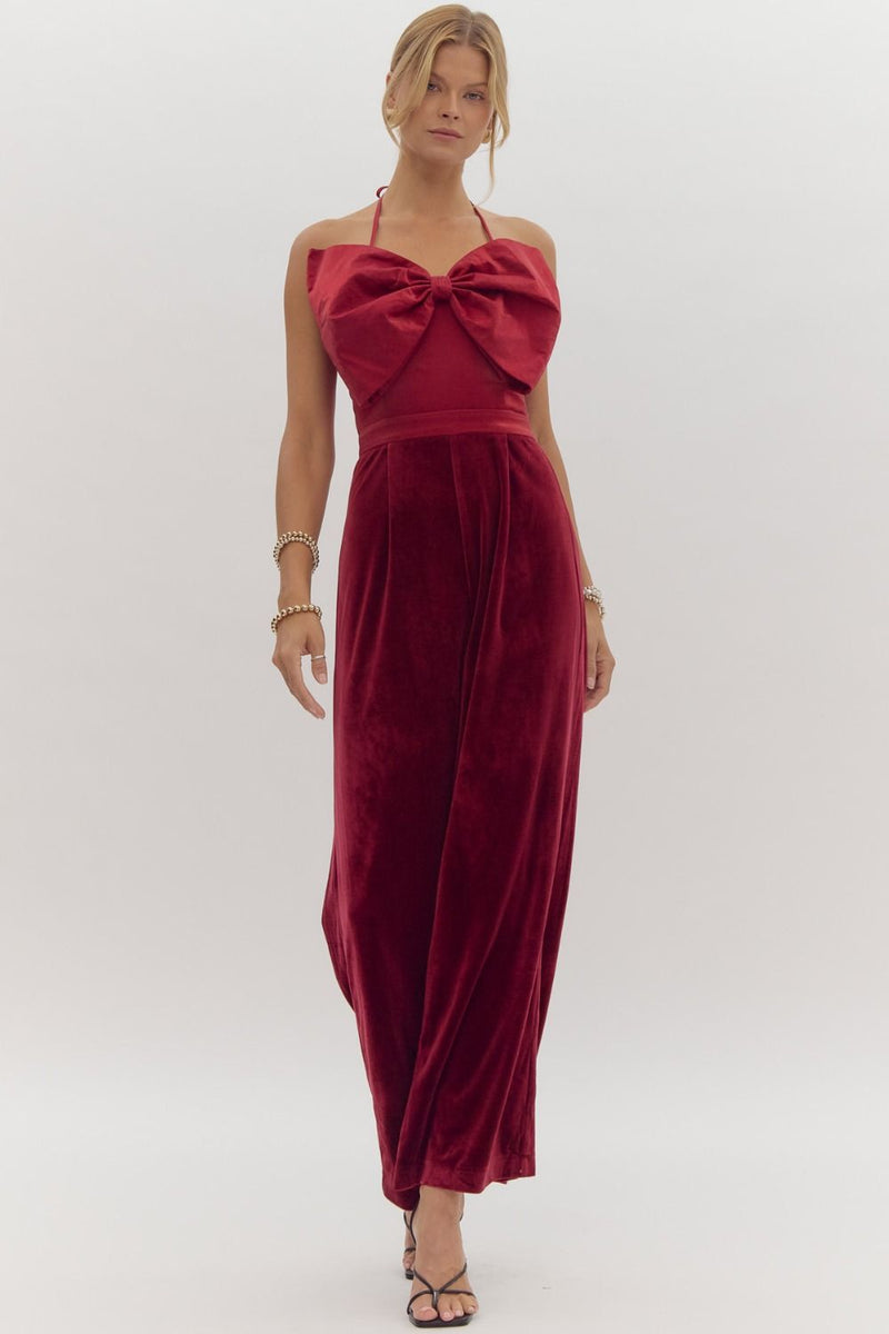 Bow Babe Velvet Jumpsuit