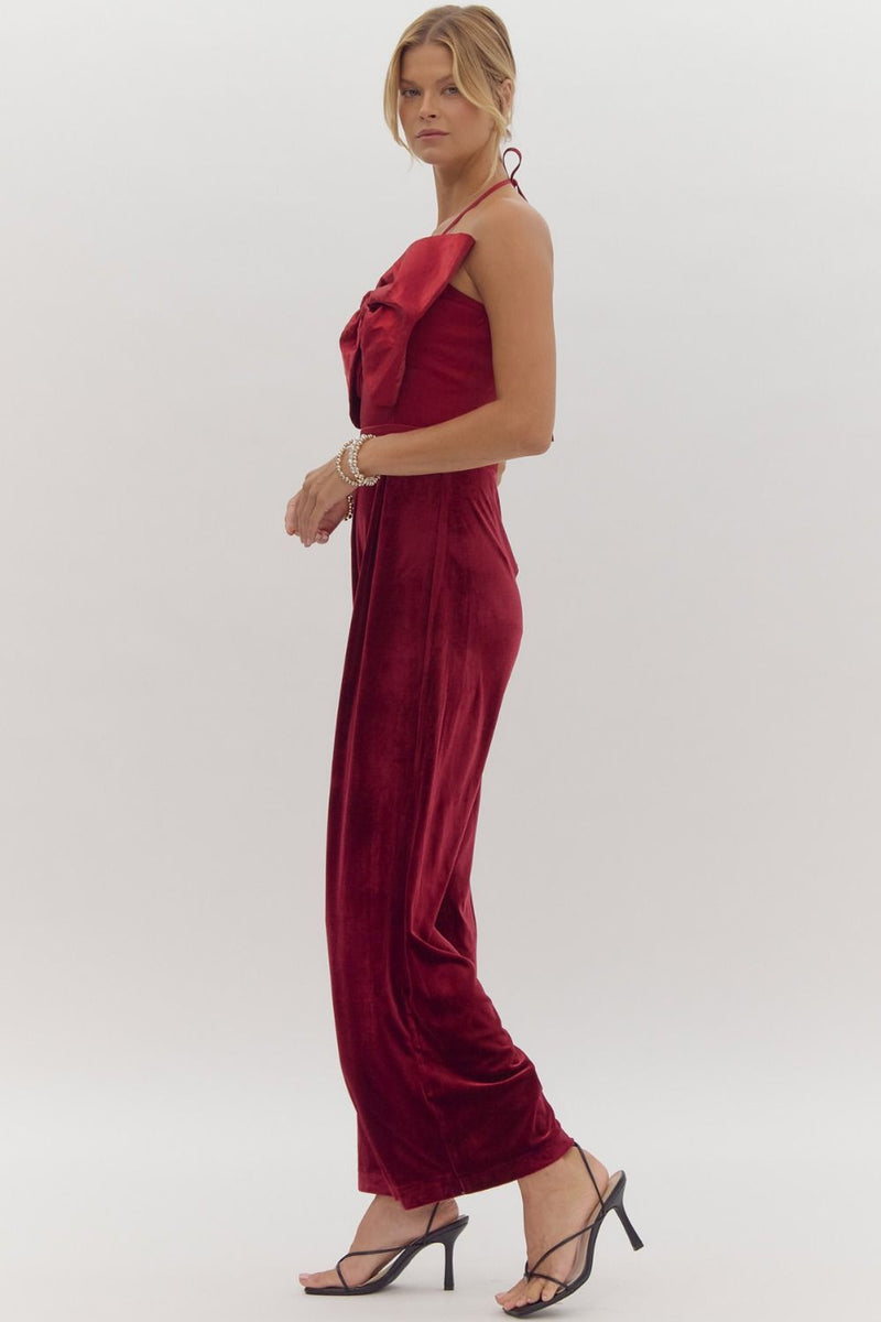 Bow Babe Velvet Jumpsuit