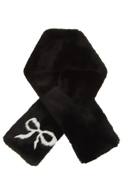 Faux Fur Bow Scarf- Black