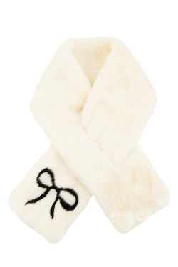 Faux Fur Bow Scarf- Cream