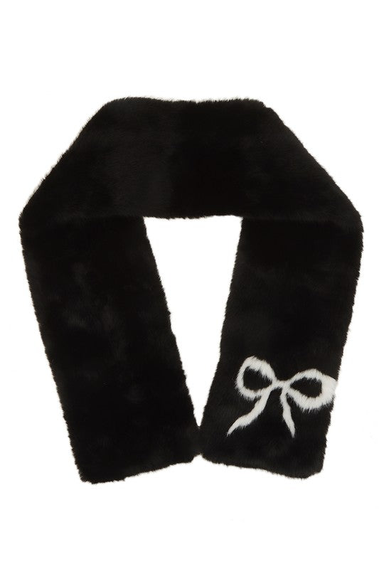 Faux Fur Bow Scarf- Black