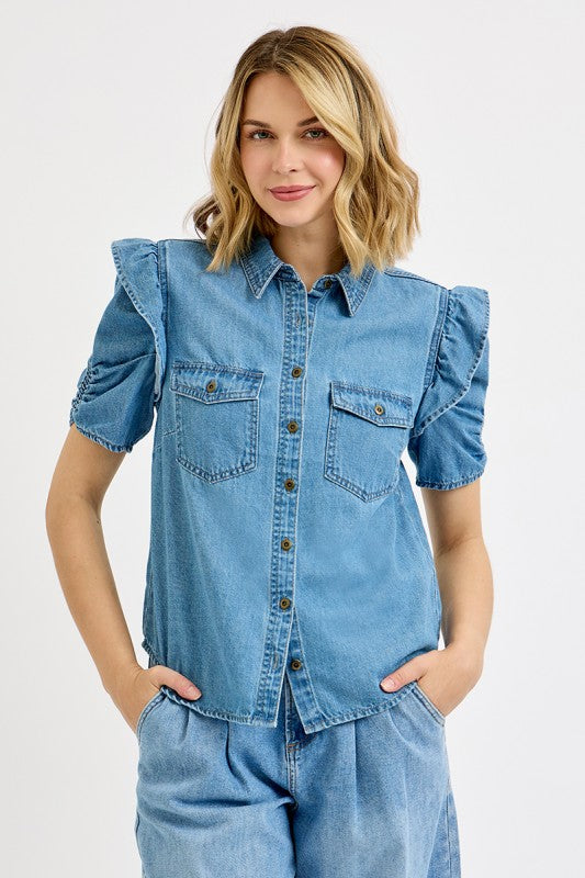 Rosey Ruffled Denim Blouse