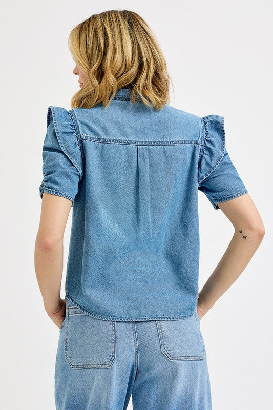 Rosey Ruffled Denim Blouse